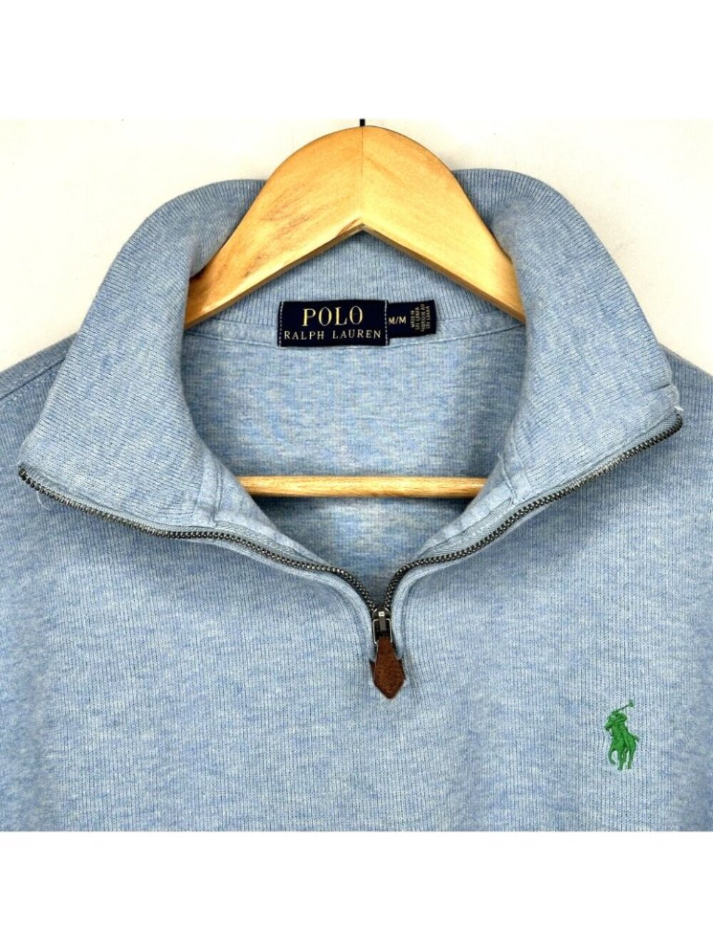 Polo Ralph Lauren 1/4 Zip Sweater Mens M Blue Cotton Pony Logo Mock Neck Preppy - Picture 4 of 11